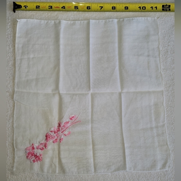 Antique Vintage Handkerchief White Hanky Embroidered Two Pinks White - Picture 3 of 3